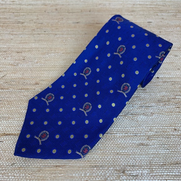 🍁 Tommy Hilfiger Blue w'Gold Crests Tie - Picture 1 of 6